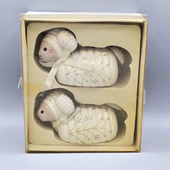 Vintage Easter Lamp Decor CMC 1984 Wooden Pair Hand Pained Green Lavender Flower - Picture 11 of 13